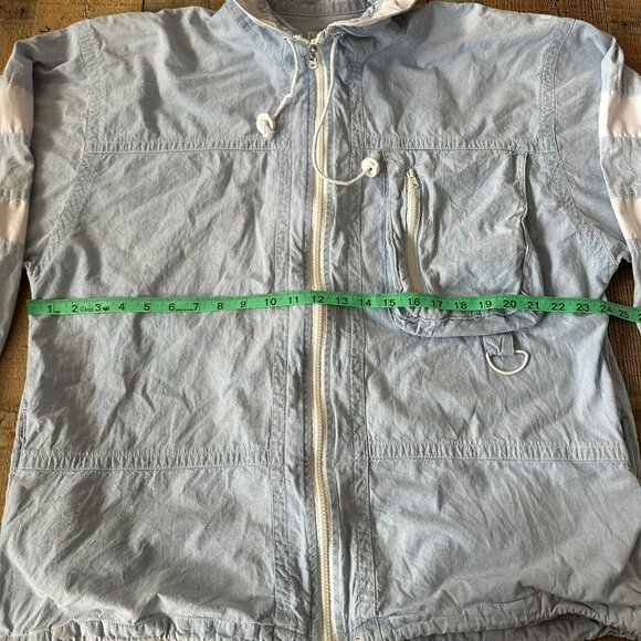 Vintage Lavon Light Blue Windbreaker Jacket With White Stripes Drawstring Adjust - Picture 9 of 11